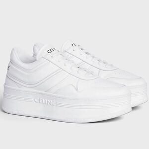 CELINE BLOCK SNEAKERS 50mm WEDGE OUTSOLE IN CALFSKIN Optic White Size 39